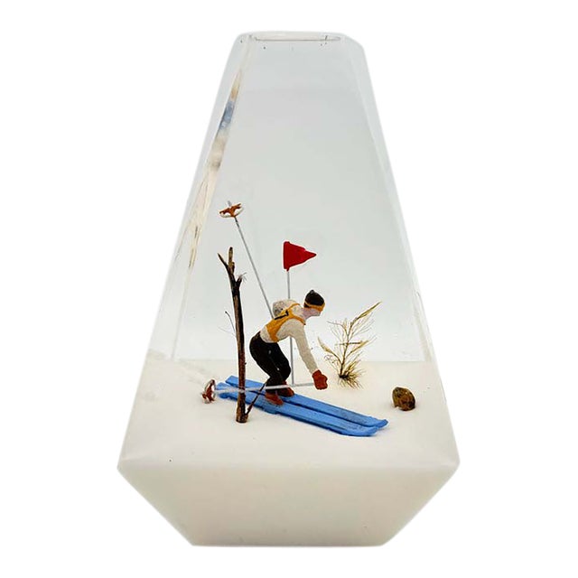 Vintage Lucite Skier Paperweight For Sale