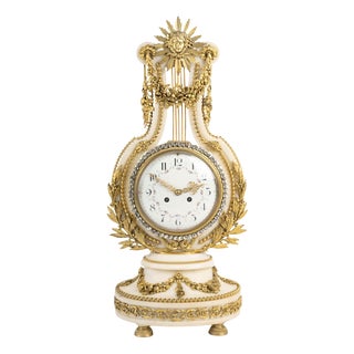 Napoleon III Lyre-Shaped Clock in Marble and Gilt Bronze, 19th Century For Sale