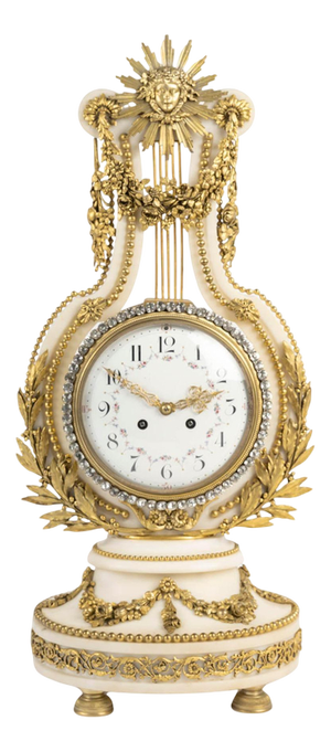 Napoleon III Lyre-Shaped Clock in Marble and Gilt Bronze, 19th Century