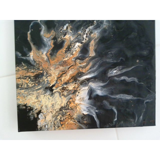 Modern Abstract Black, White & Gold Paintings, a Pair For Sale - Image 9 of 12