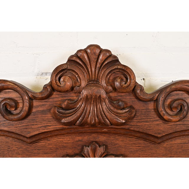 Brown Antique Victorian Carved Oak Full Size Bed, Circa 1890s For Sale - Image 8 of 14