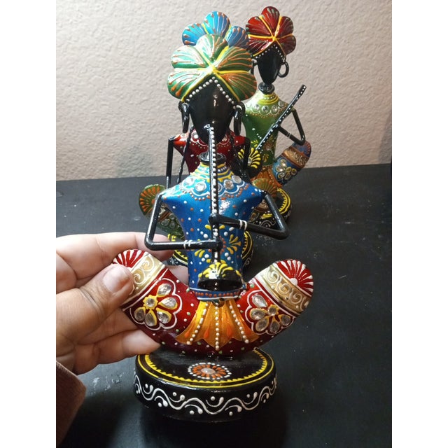 1980s 1980s Gorgeous Trio of Handcrafted Hammered Metal Rajasthani Musician Figurines For Sale - Image 5 of 7