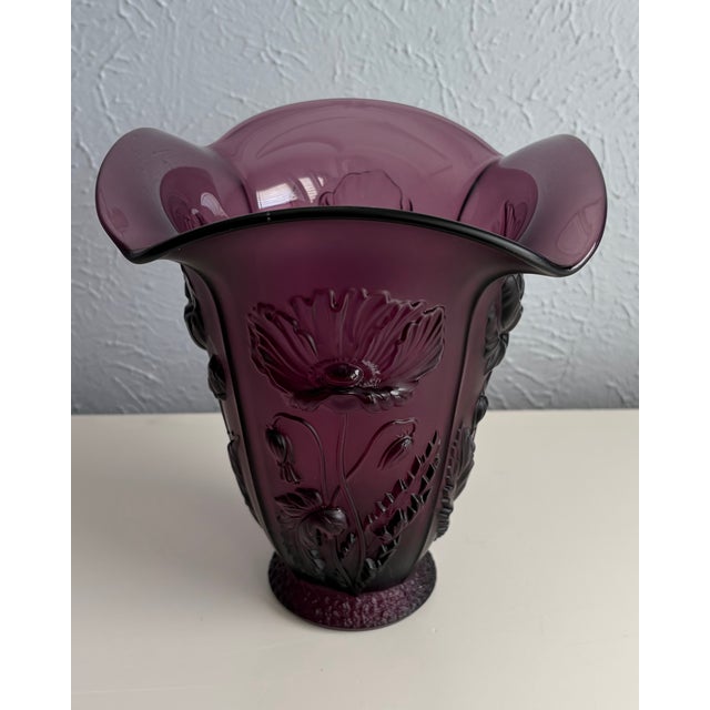 Satin Glass Poppy Relief Vase With Flared Rim For Sale - Image 4 of 11