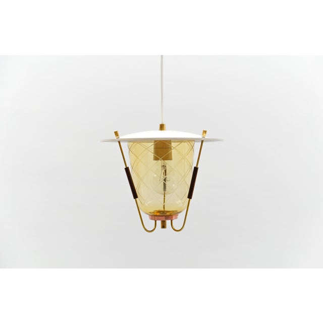 Mid-Century Modern Copper, Brass and Glass Ceiling Lamp, 1950s For Sale - Image 6 of 16