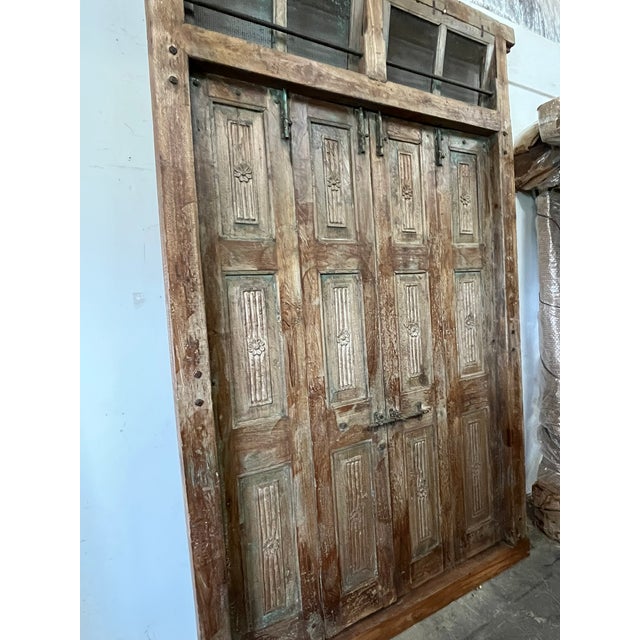 Antique Carved Exterior Teak Veranda Hinged Doors Original Hardware For Sale - Image 12 of 13