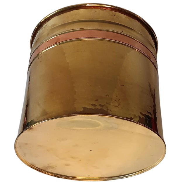 Mid-Century Modern Vintage Brass Planter With Copper Band Made in Ireland 10.5" X 11.75" For Sale - Image 3 of 13
