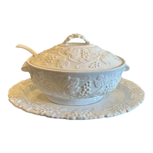 Vintage Grazia Deruto White Soup Tureen With Platter and Spoon