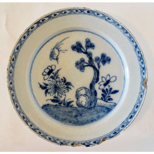 Ceramic Antique Dutch Delft Chinoiserie Platter Charger 14" Diameter Large Blue White For Sale - Image 7 of 10