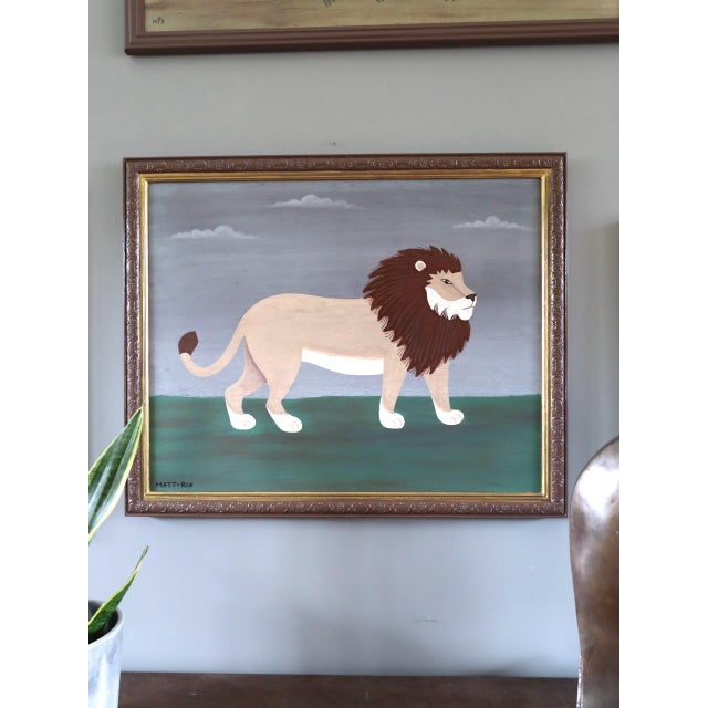 Contemporary 'Majestic Lion' Original Naive Style Animal Oil Painting by British Artist Matt Rix, Framed For Sale - Image 4 of 12