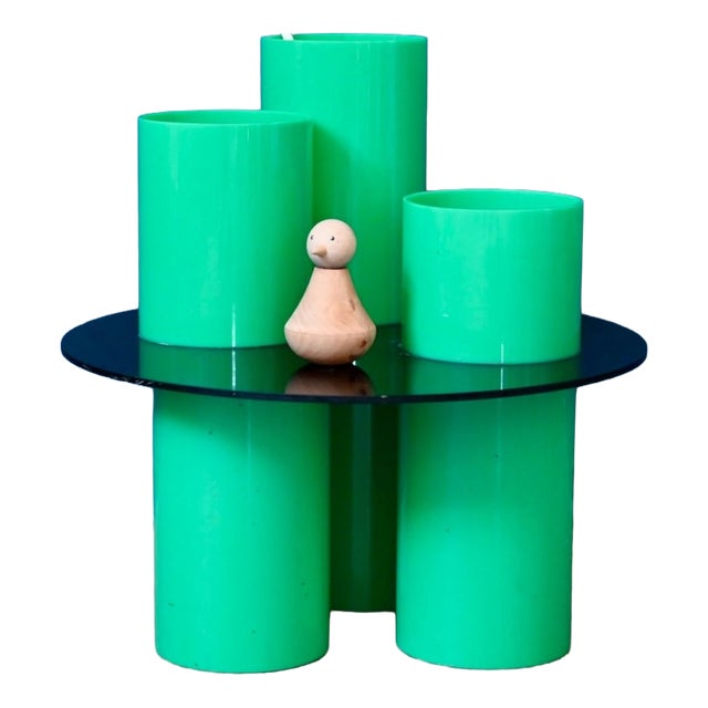 Pedestal Table in Green Acrylic Glass, 1980s For Sale