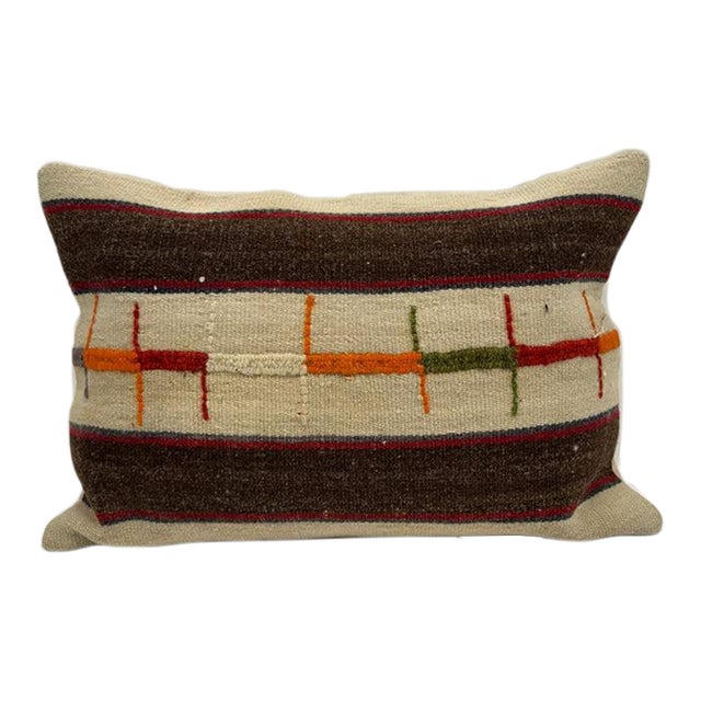 Turkish Hemp Pillow Cushion Natural Beige Brown Red Green Pillow Cushion Cover 16" x 24" For Sale