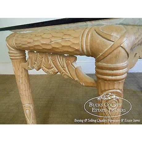 Carved Naturalistic Solid Maple Glass Top Sofa Table For Sale - Image 11 of 12