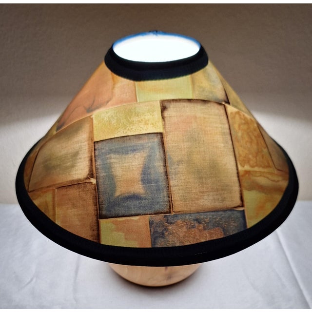 Vintage Table Lamp with Turned Maple Base and Fabric Shade from Brilliant, 1980s For Sale - Image 3 of 8