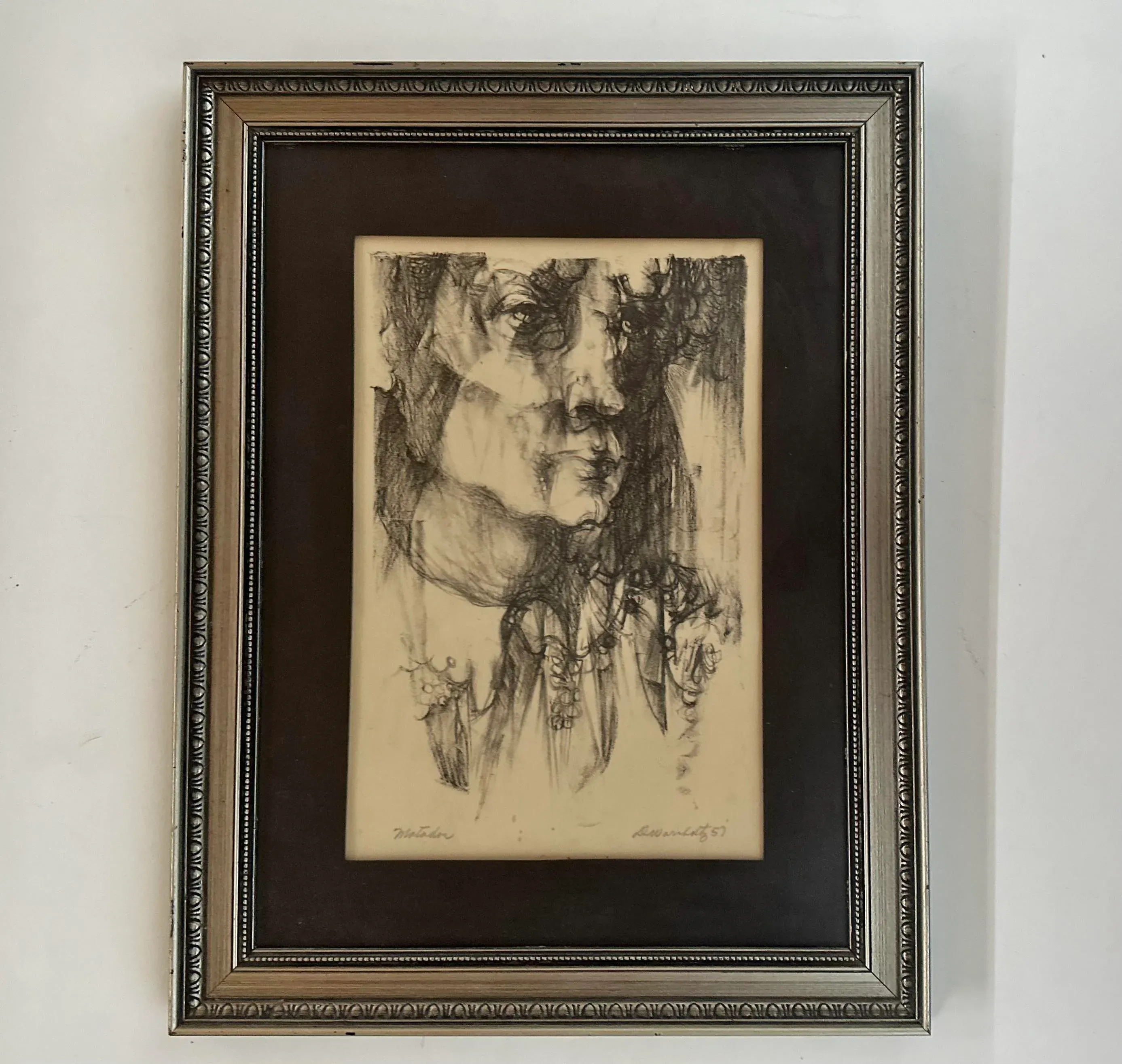 MCM Drawing, Lithograph 1957 Abstracted Male Head, Signed Artist