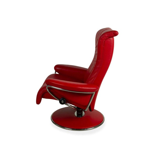 Set of Lounge Chair and Ottoman in Red Leather from Stressless For Sale - Image 10 of 16