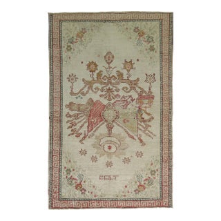 Ivory Antique Turkish Ghiordes Rug - 4' x 5'9" For Sale