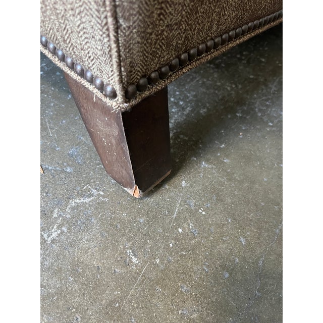 Hickory Chair Custom Upholstered Loveseat, Chestnut Herringbone With Nailhead Detail For Sale In Seattle - Image 6 of 9