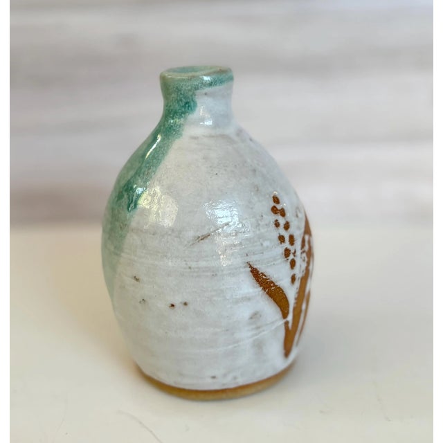 Japanese Vintage Sake Bottle Japanese Pottery – Bizen Style For Sale - Image 3 of 8