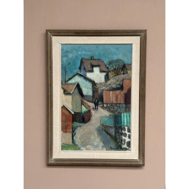 Original Mid Century Swedish Oil on Panel – “Path Between” by Gunnar Lundqvist – Vintage & Framed 55 × 75 cm (21.7" ×...