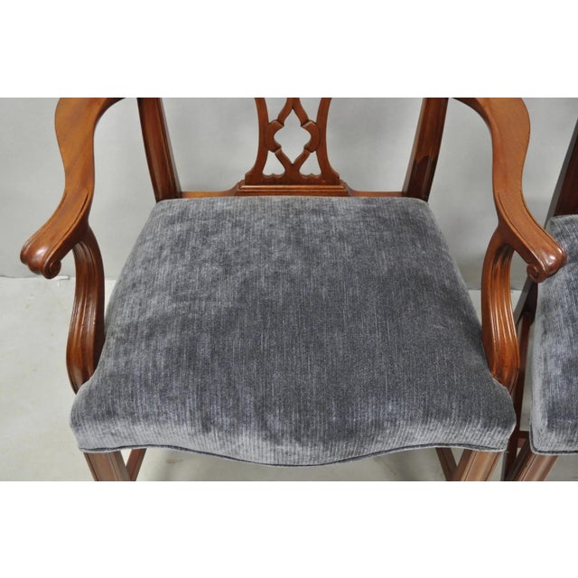 Brown Antique Chippendale Style Mahogany Carved Fretwork Dining Chairs - Set of 10 For Sale - Image 8 of 18
