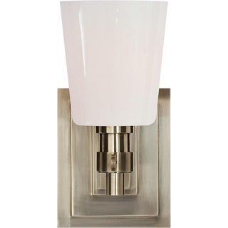 Thomas O'Brien for Visual Comfort Signature Bryant Single Bath Sconce in Antique Nickel with White Glass For Sale