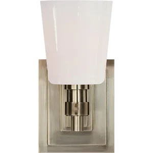 Thomas O'Brien for Visual Comfort Signature Bryant Single Bath Sconce in Antique Nickel with White Glass