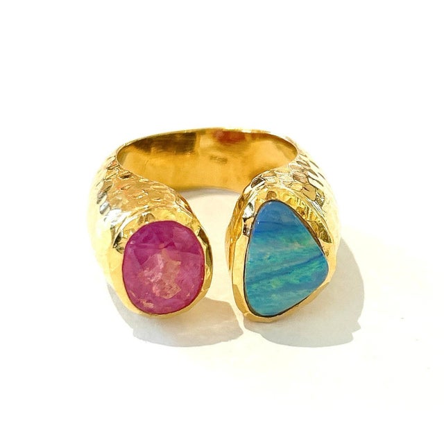 Bochic "Orient" Ruby & Blue Opal Vintage 2 Gem Ring Set 18K & Silver For Sale - Image 17 of 18