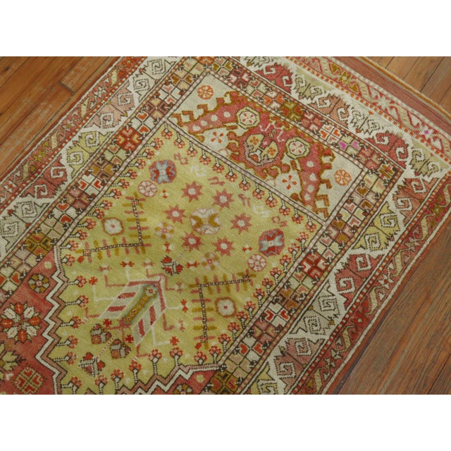 Islamic Early 20th Century Zabihi Collection Light Green Mihrab Niche Turkish Prayer Rug - 3'2" x 5'4" For Sale - Image 3 of 6