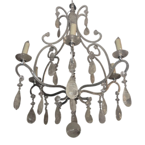 1950's Italian Silvered Wrought Iron and Rock Crystal Chandelier