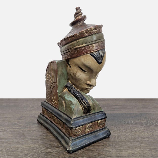 Pair of Vintage Bookends With Asian Inspired Busts For Sale - Image 13 of 18