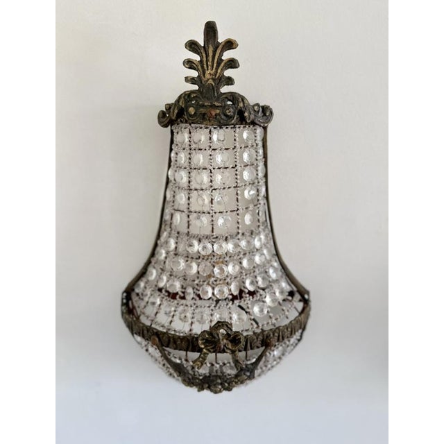 French Empire Style Basket Wall Sconces in Bronze and Crystal, 1920s, Set of 2 For Sale - Image 14 of 18