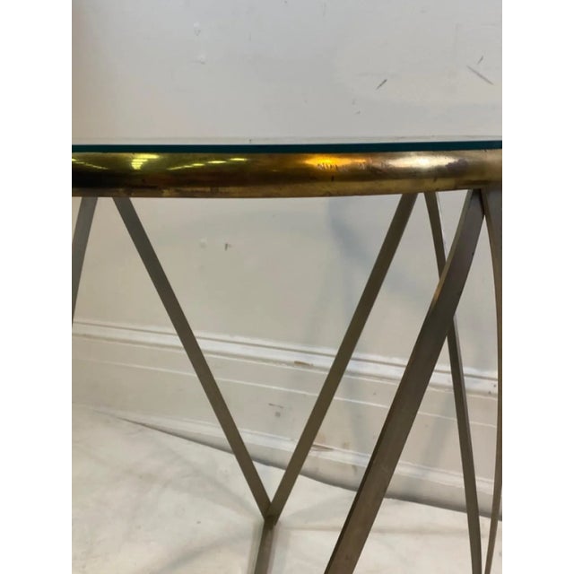 1970s 1970s John Vesey Brass & Brushed Aluminum Strap With Ball Cage Form Table For Sale - Image 5 of 7