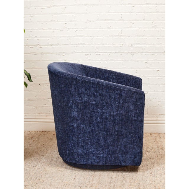 Mid 20th Century Mid 20th Century Blue Chenille Swivel Chair For Sale - Image 5 of 9