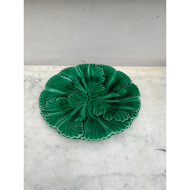 French Green Majolica Leaves Plate Clairefontaine, circa 1890.