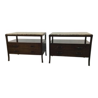 Pair of Baker Nightstands with Marble Top Designed by Bill Sofield For Sale