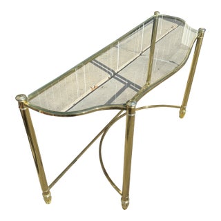 1990s Hollywood Regency Style Glass Console Table With Gold-Tone Frame For Sale