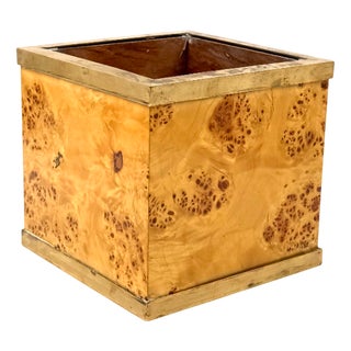 Hollywood Regency Burl and Brass Plant Pot, Vivai del Sud, Italy, 1970s For Sale