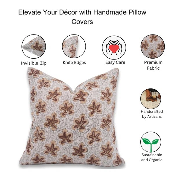 Block Print Thick Linen Throw Pillow Cover 14x14 Inch -Pushp Samhita For Sale - Image 4 of 4