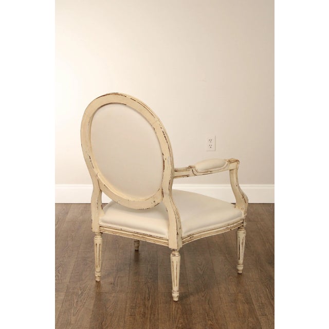 Buying & Design Italia Louis XVI Style White Oval Back Armchair For Sale - Image 12 of 12