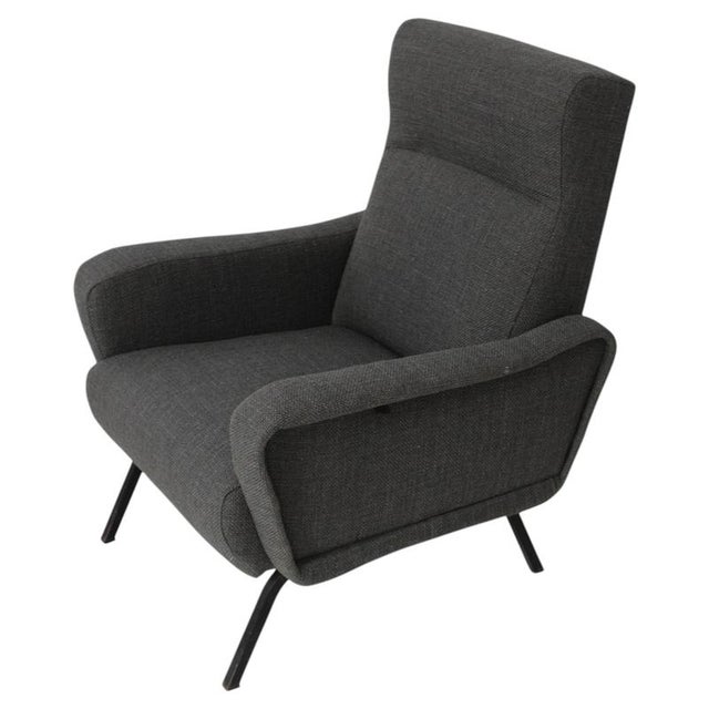 Mid-Century Modern Reclining Lounge Chair in Gray Fabric, Italy, 1950 For Sale - Image 9 of 9