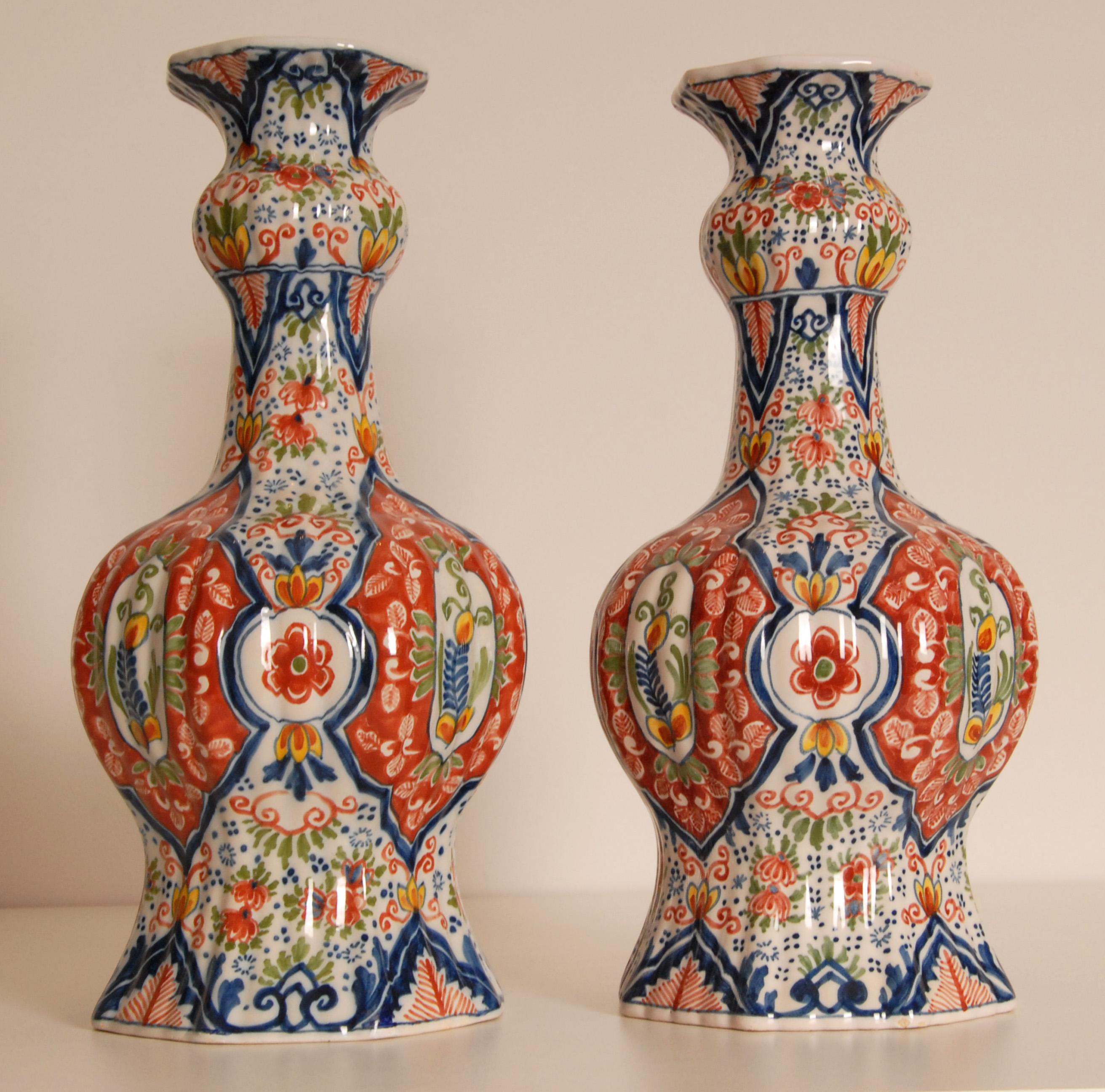 Delft Vases Polychrome Knob Vases Vintage Delftware Ceramic a Pair