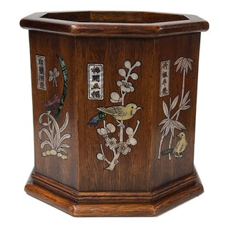 Chinese Brown Natural Patina Mother of Pearl Brush Pen Holder Art For Sale