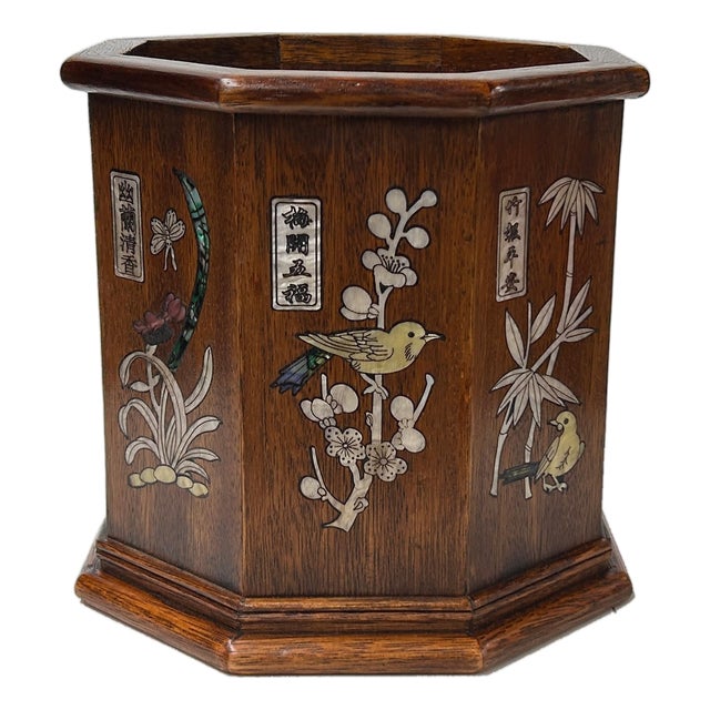 Chinese Brown Natural Patina Mother of Pearl Brush Pen Holder Art For Sale