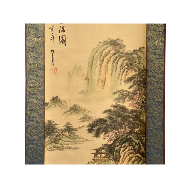 2010s Chinese Calligraphy Writing Water Mountain Scenery Scroll Painting Wall Art For Sale - Image 5 of 8