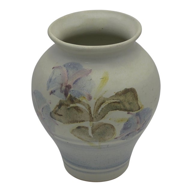 Santa Barbara Hand -Thrown Pottery Morning Glory Floral Vase Marked For Sale - Image 9 of 9