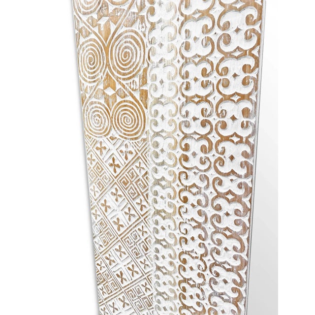 Vintage Large White Umbuka Carved Mirror For Sale In Los Angeles - Image 6 of 8