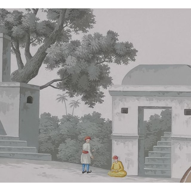 Hand-Painted Indian Mughal Style Panoramic Wallpaper, 3-Panel Set, Unframed For Sale - Image 4 of 5