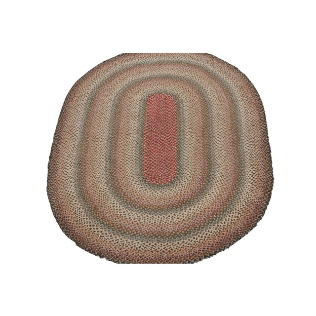 Folk Art Antique Hooked Oval Rug With Polychromatic Braided Stripes, From Rug & Kilim For Sale - Image 3 of 7