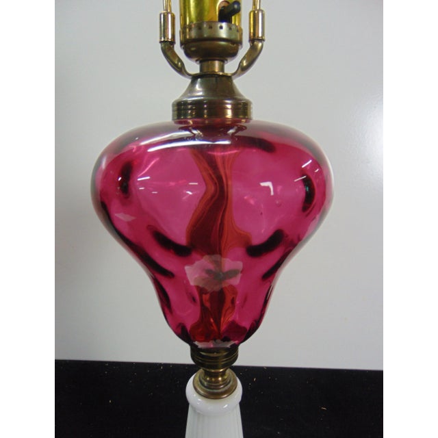 Victorian Victorian Style Ruby & Milk Glass Lamp For Sale - Image 3 of 5