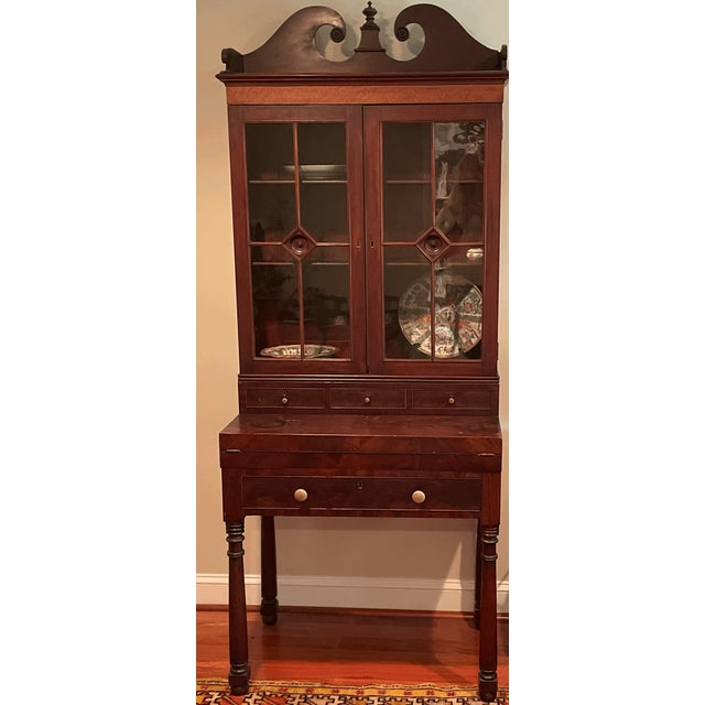 Antique Secretary Desk With Glass Display Hutch Chairish